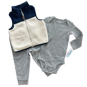 *New* Carter’s Boys 18 Months Long Sleeve Bodysuit Pants And Vest 3 Piece Set